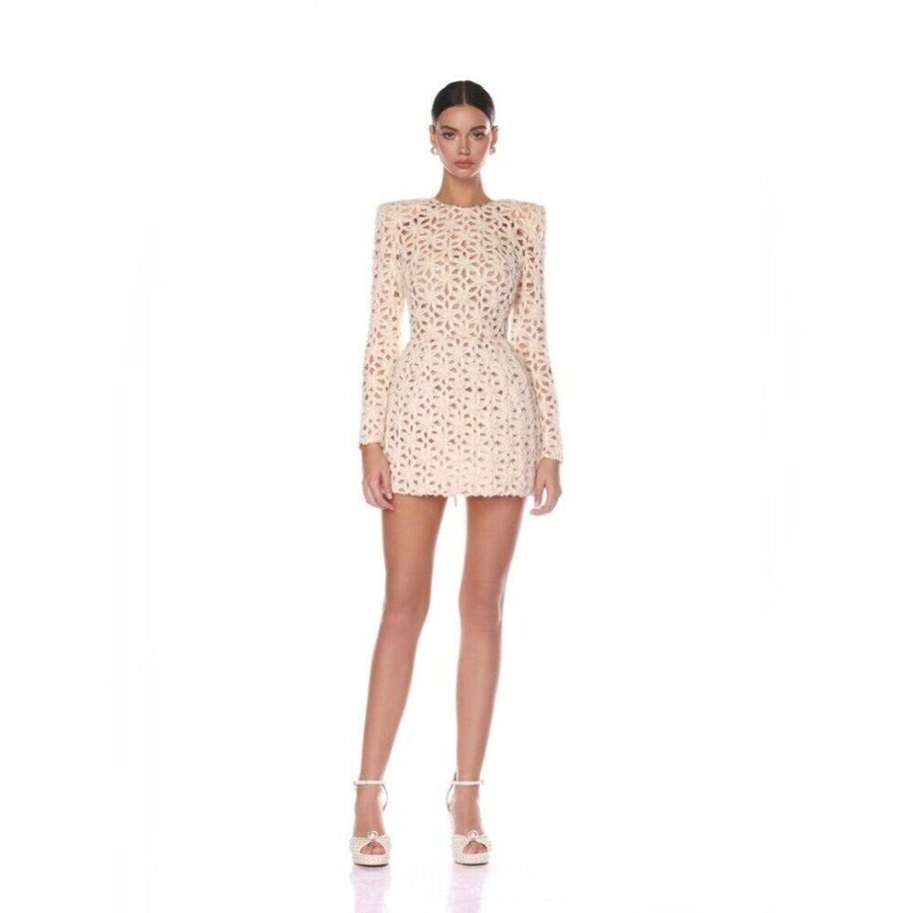 NWOT BRONX AND BANCO CASEY BEIGE MINI DRESS, wedding bridal long sleeve dress - Picture 3 of 16